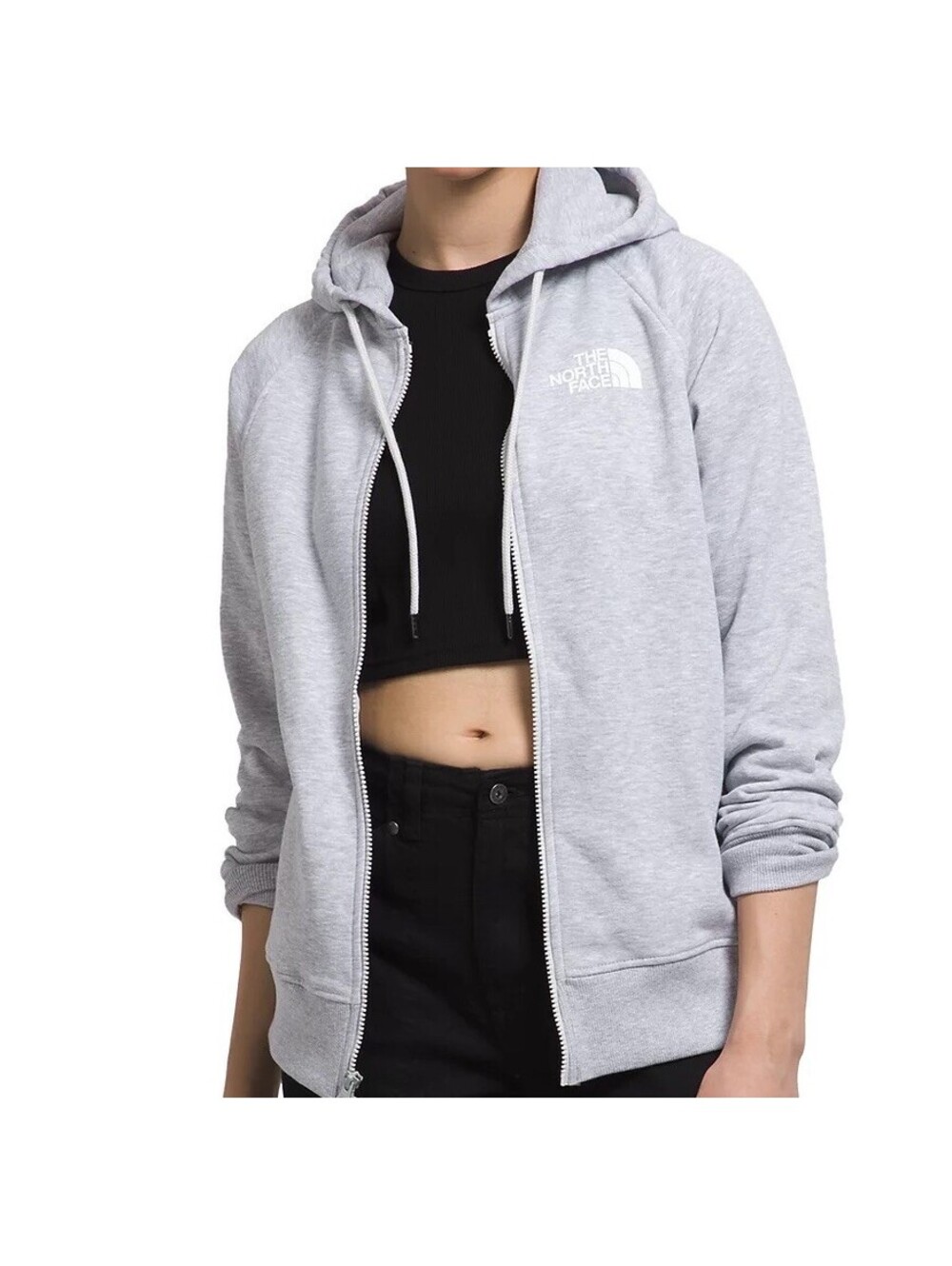 The North Face Women's Brand Full-Zip Logo Fleece Hoodie Light Gray Sz Small